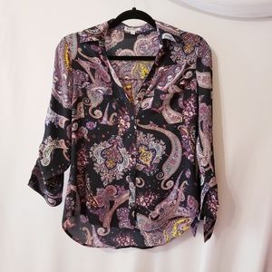 Express Paisley Blouse - Black and Purple